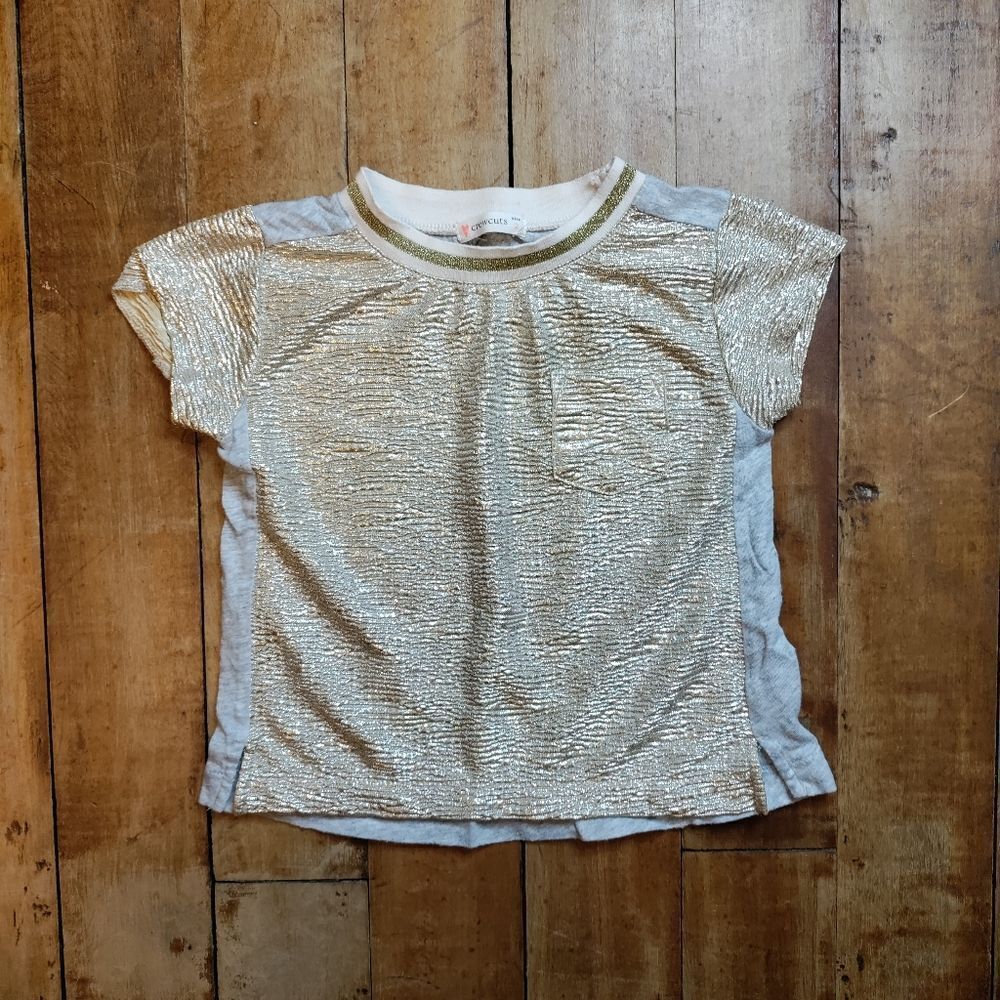 Crewcuts 2T metallic gold tee shirt gray summer spring girls